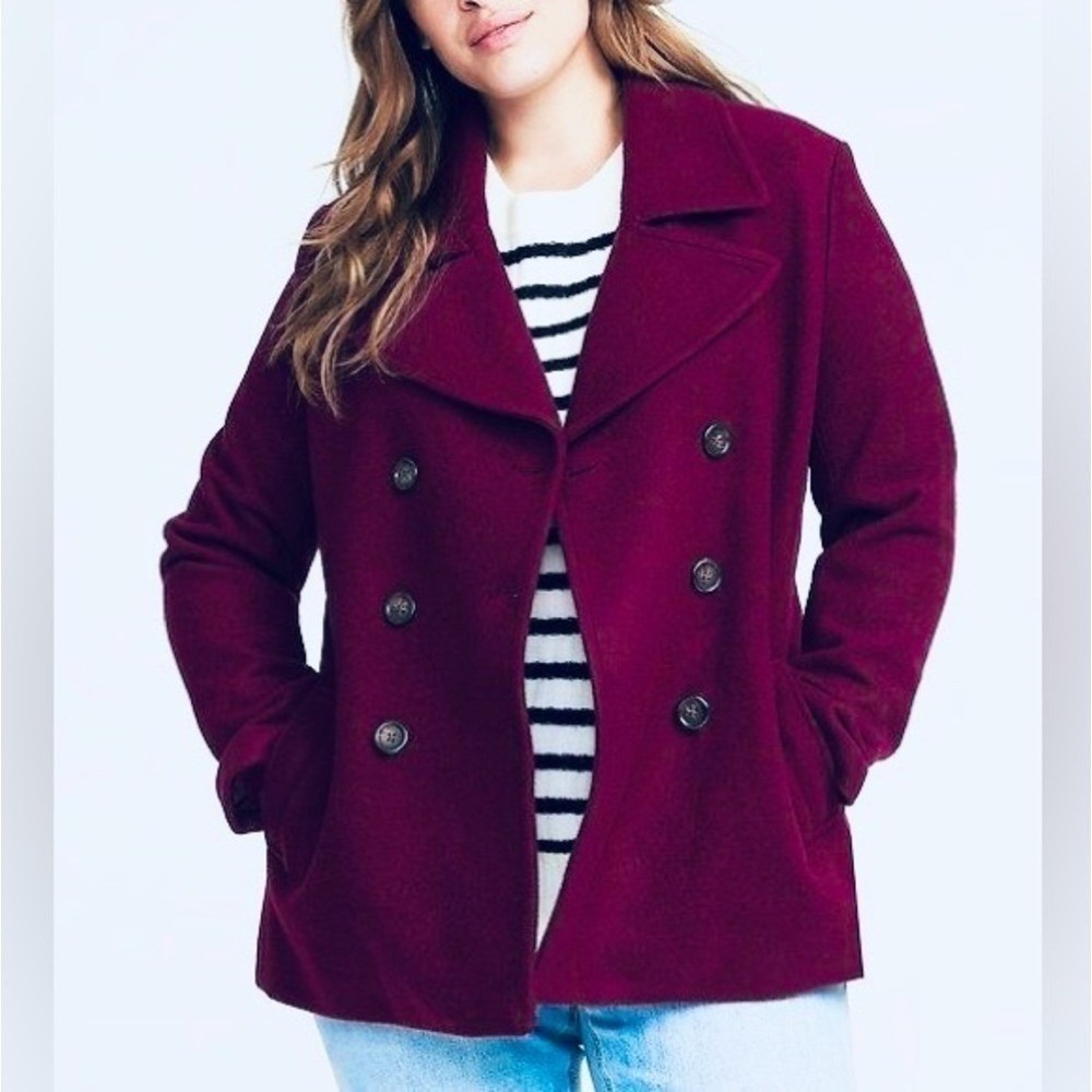 Old Navy Purple Wool Blend Double Breasted Pea Coat